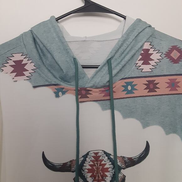 Aztec SouthWestern Lightweight Hoodie Mens M White Cow Skull Western - Picture 4 of 7